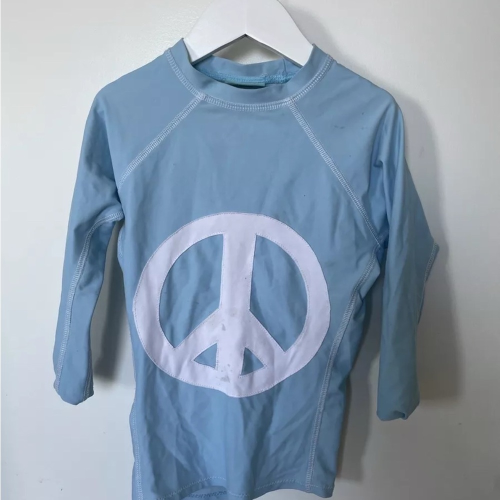 Petit Letarte kids Light Blue rash guard Size 6 Peace Sign Swimwear Beach Pool